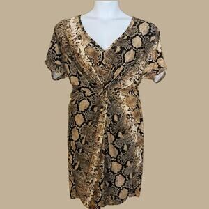 Slinky Snake Print Twist Front Short Sleeve Pencil Dress by Fashion Nova